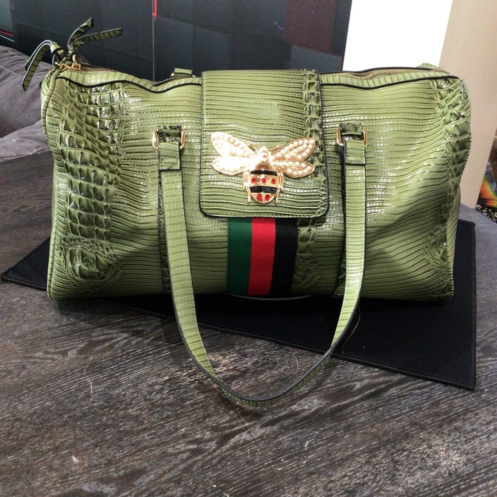 Large green Croc skin duffel bag